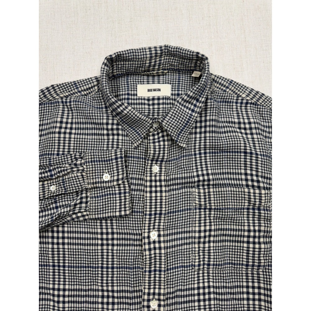 Buck Mason Mens Navy Houndstooth Cotton Button Down Shirt Large BM13025.490